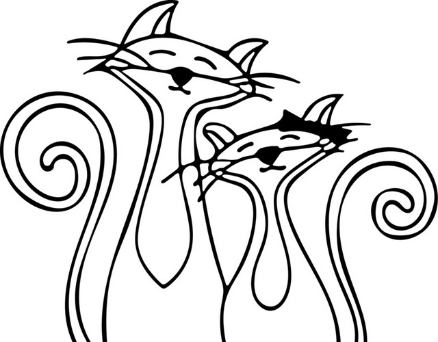 手绘两只猫简笔画矢量素材