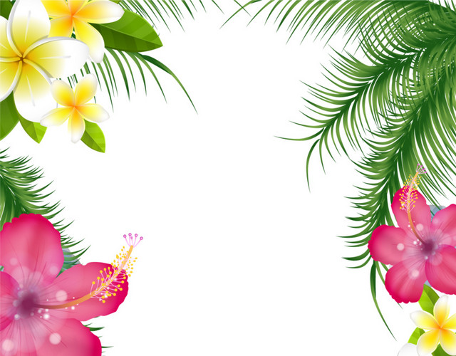 绿色卡通度假鸡蛋花花边