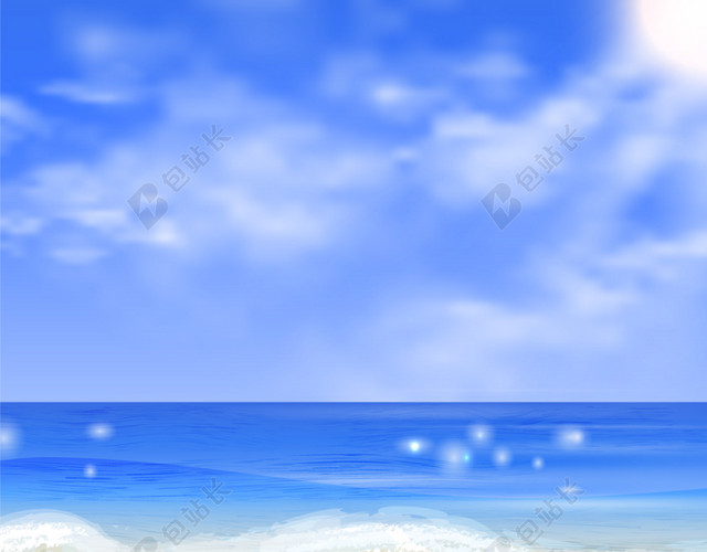 蓝色卡通度假海边素材
