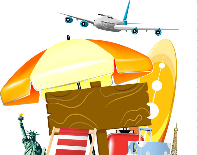 卡通旅游景点物品沙滩旅游素材