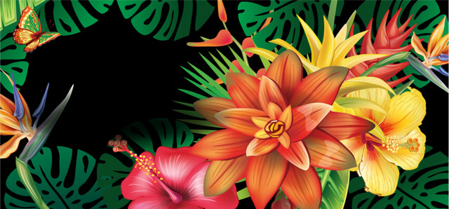 绿色卡通度假鲜花BANNER