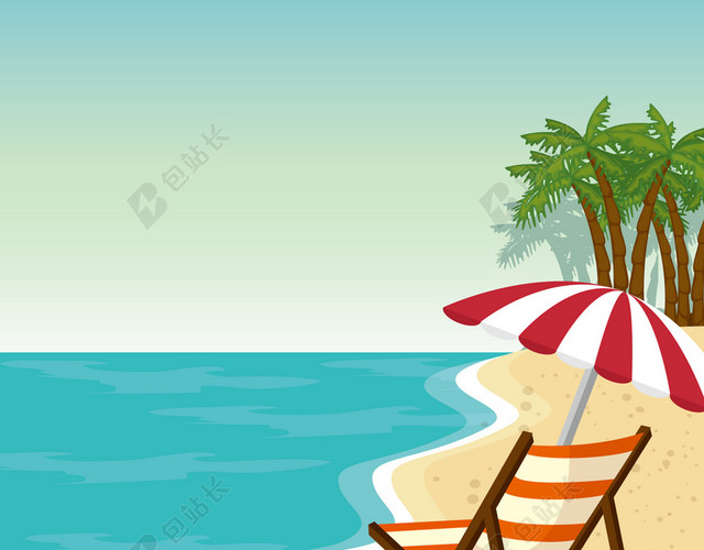 夏日沙滩卡通插画素材