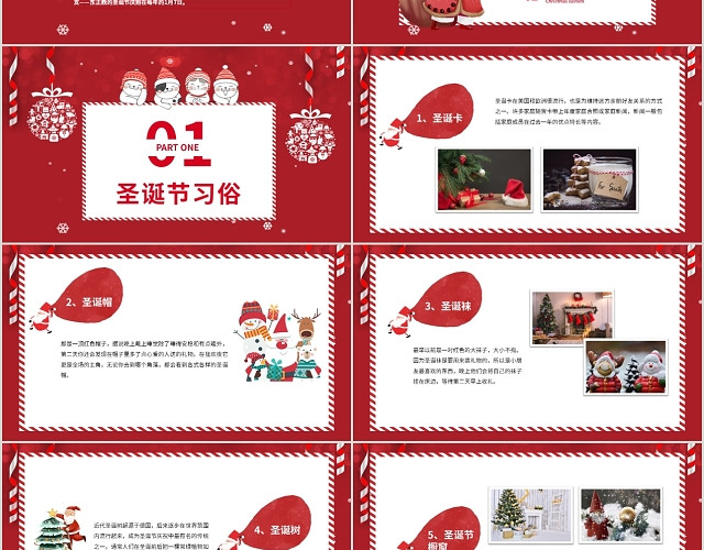 红色简约圣诞习俗介绍动态PPT模板
