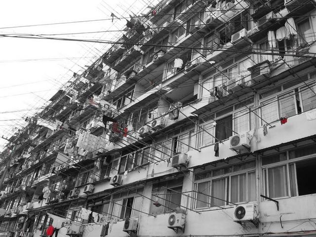 中国 街 建设 城市 老 电线 线衣 墙 建筑物 上海