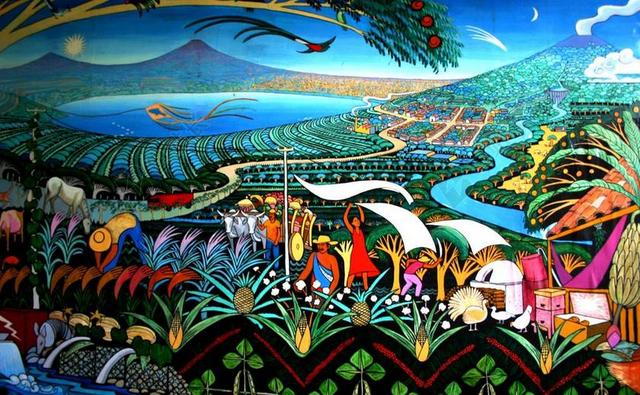 尼加拉瓜 壁画 湖 火山