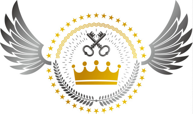 星星皇冠翅膀徽章标签矢量元素