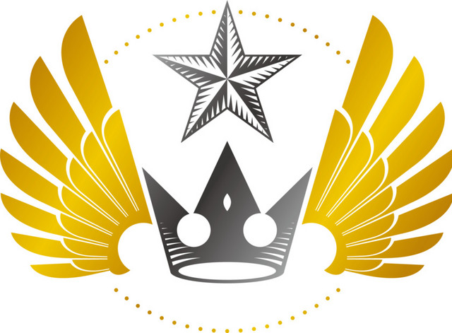 星星皇冠翅膀徽章标签矢量元素