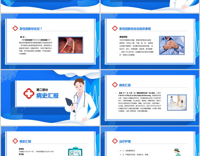 蓝色医疗急性冠脉综合症护理查房PPT模板