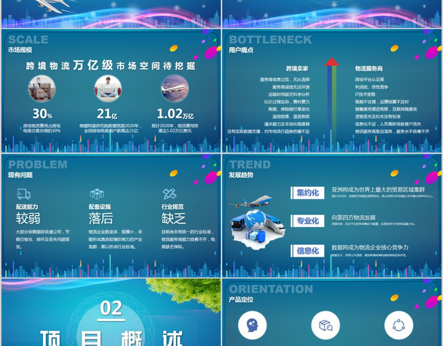 蓝色大气智慧跨境电商物流方案PPT模板