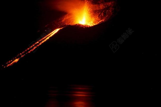 自然爆发的火山和岩浆背景图片