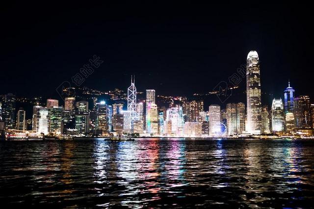 彩色城市夜景美丽的现代香港夜景背景图片