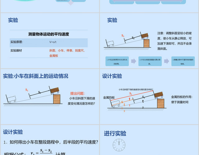 蓝色卡通物理人教版八年级测量平均速度PPT模板