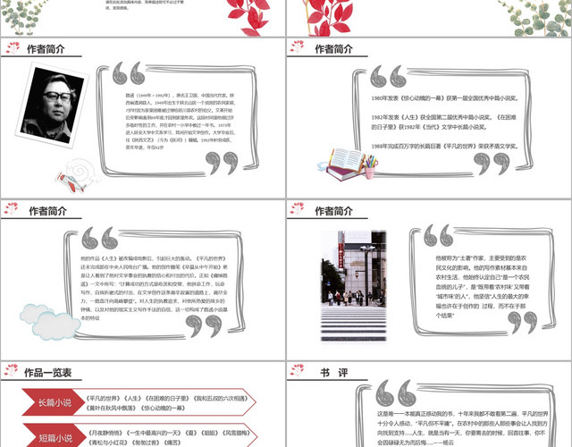 清新简约读书分享会阅读平凡的世界读后感PPT模板