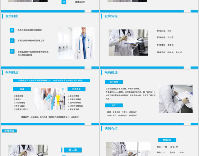 蓝色医疗乳腺科护理查房健康宣教PPT模板