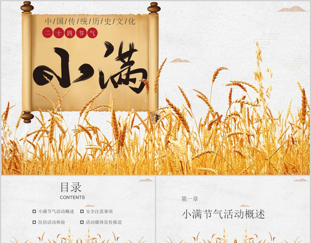 简约卡通风格中国小满节气活动策划PPT模板