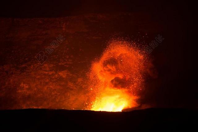 火山 岩浆 流动 喷发 景观 活跃 热 地质 火山口 夜