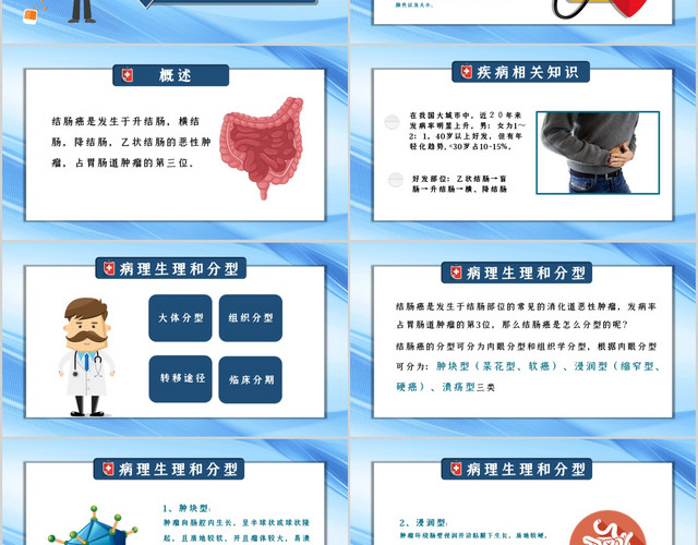 蓝色医疗风结肠癌病人护理查房PPT模板