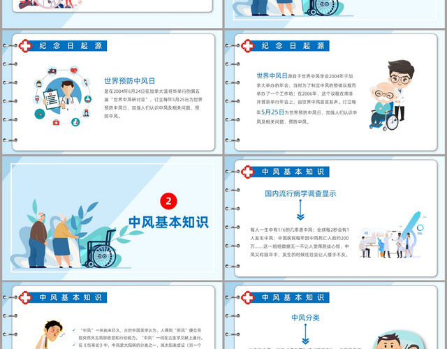 淡蓝色小清新简约风世界预防中风日PPT模板