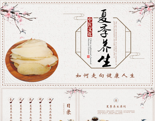 浅色中国风古风夏季养生食疗介绍PPT模板