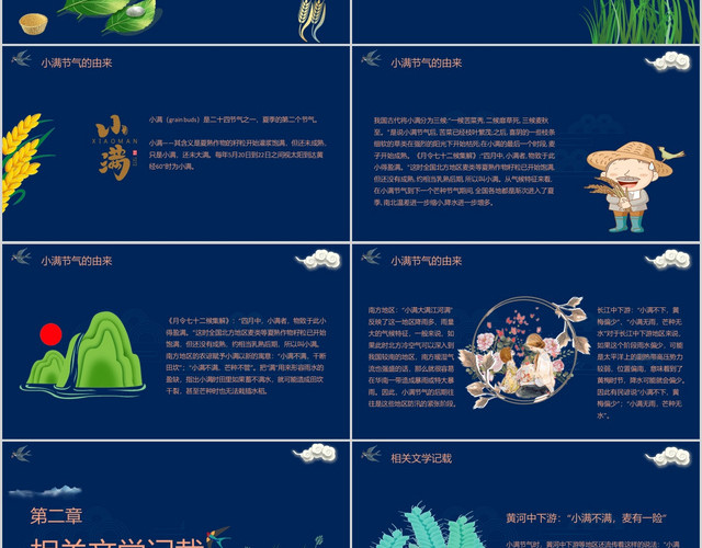 蓝色简约风格二十四节气小满PPT模板