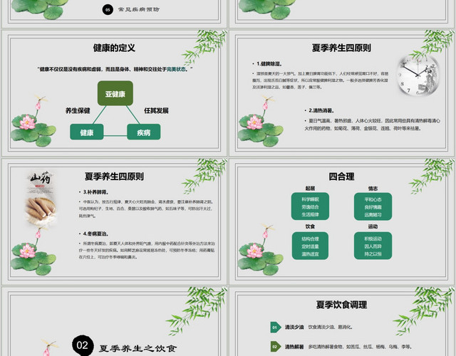 中国风水墨简约夏季养生医疗健康介绍PPT模板