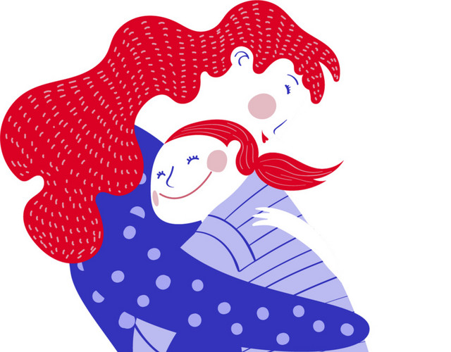 矢量卡通母女插画素材