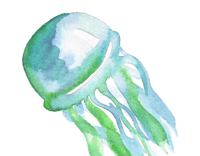 水彩海底生物水母矢量元素