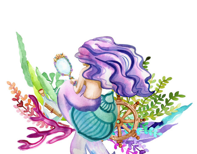清新彩色海底世界美人鱼矢量元素