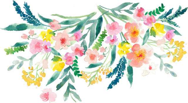 清新水彩鲜花花枝设计素材