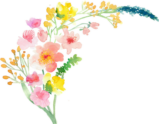清新手绘鲜花花枝设计素材