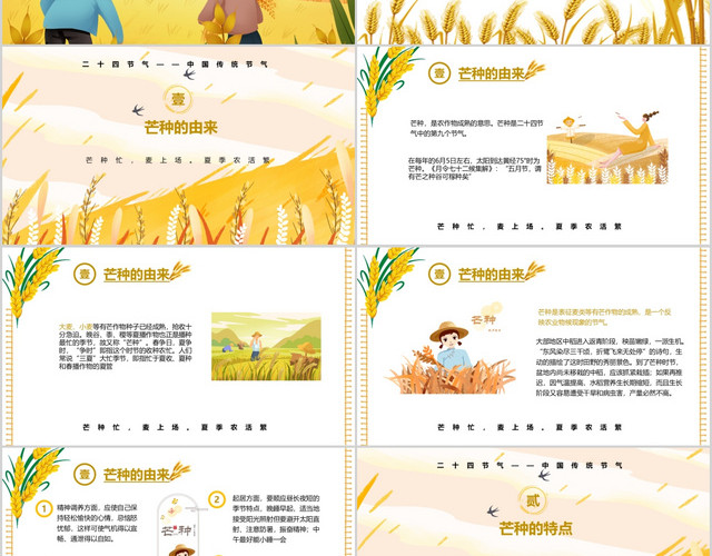 黄色卡通中国传统文化二十四节气芒种主题班会PPT模板
