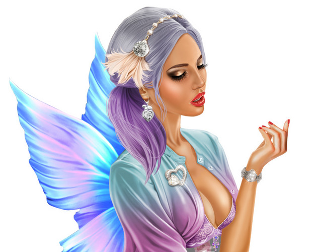 动漫美女灰银色花纹性感裙子翅膀素材