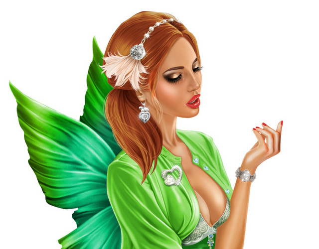 动漫美女绿色性感裙子翅膀素材