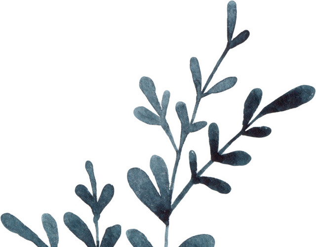 手绘树叶树枝书签彩墨画