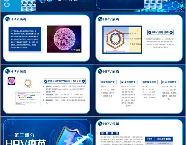 蓝色医疗HPV疫苗HPV病毒内容介绍PPT模板
