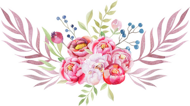 彩色水彩手绘花束矢量素材