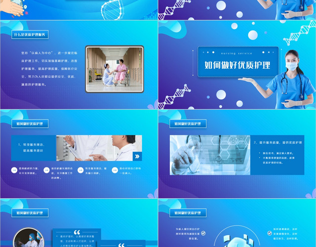 蓝色大气简约优质护理服务医疗工作汇报工作总结PPT模板