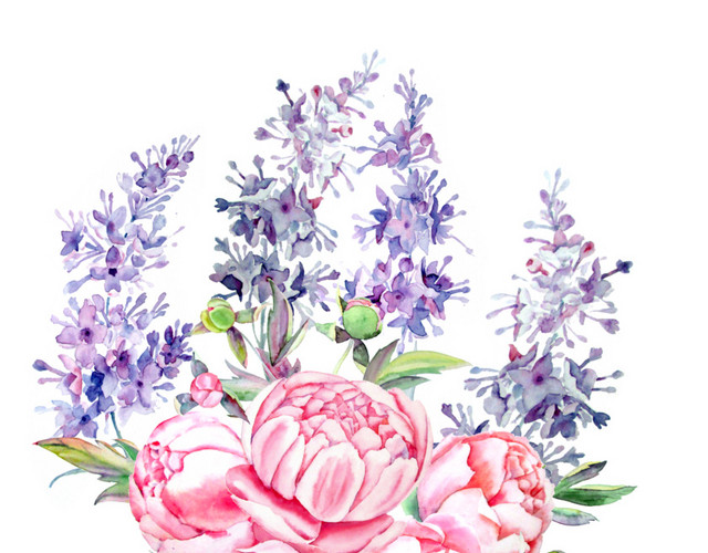 粉色花朵紫藤花水彩素材
