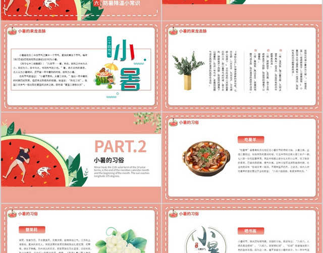 粉色小清新西瓜传统节气二十四节气小暑动态PPT模板