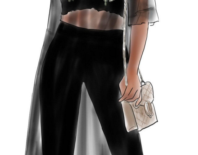 素描人物时尚美女黑色系衣服素材