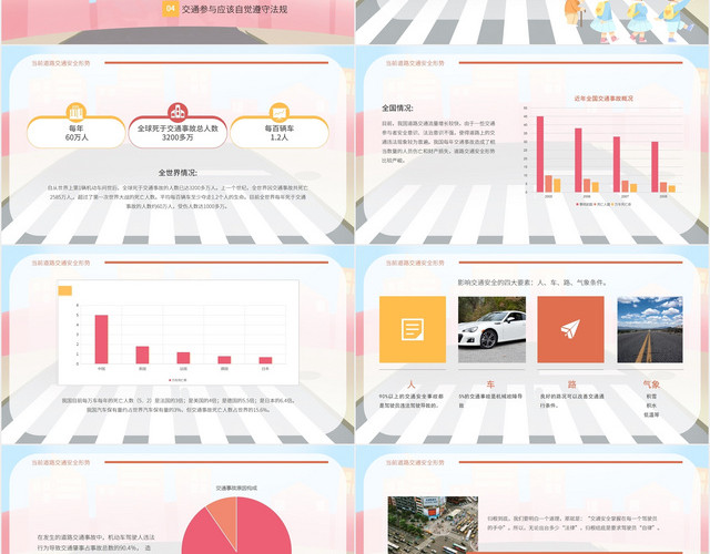 可爱手绘风格道路安全教育课题课件培训PPT模板