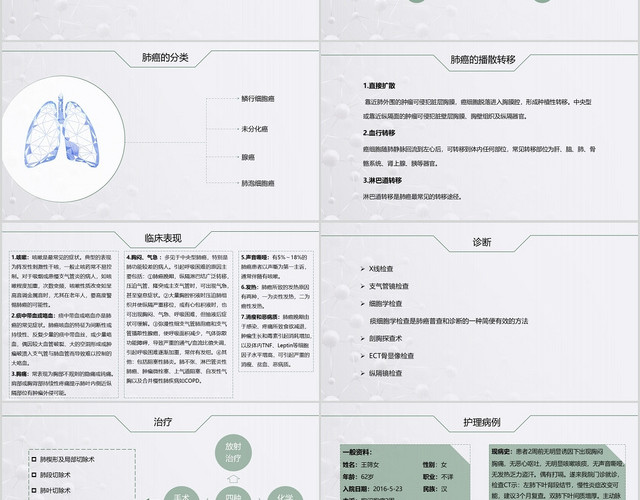 灰色简约肺癌护理查房肺癌根治术后患者的护理查房PPT模板