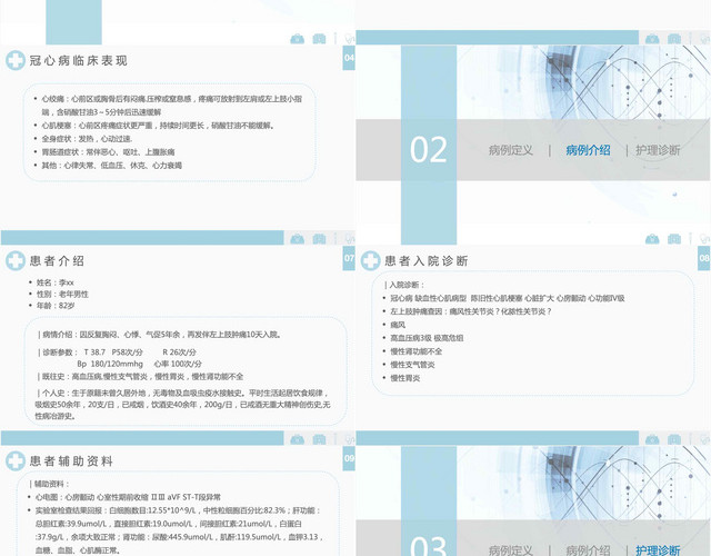 蓝色简约扁平冠心病护理查房报告说明PPT模板