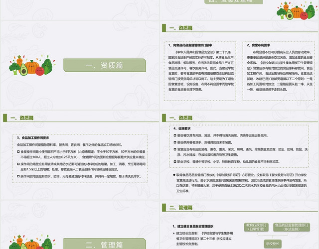 绿色简约食品安全管理学校食堂食品安全管理与操作规范PPT模板