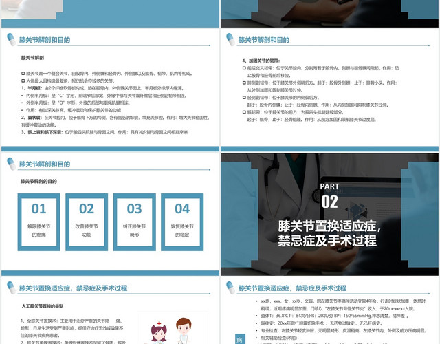 蓝色简约护理查房膝关节置换术护理查房PPT模板