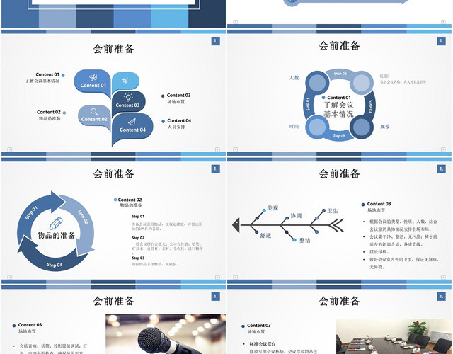 蓝色系简约大气商务会议服务流程商务会议服务PPT模板