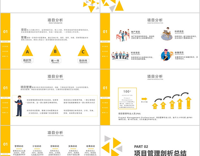 黄色系商务卡通人物项目管理培训课件PPT模板