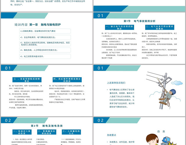 蓝绿色简约风电气安全知识培训电气安全培训PPT模板