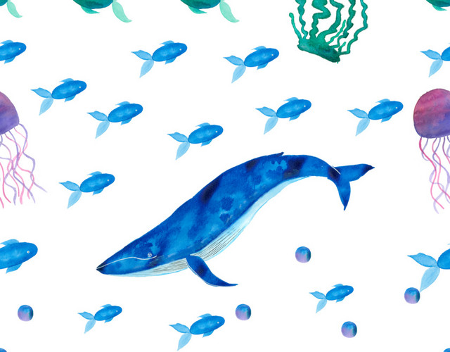 蓝鲸海洋生物鱼花纹图案背景素材
