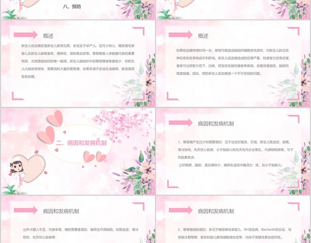 粉色清新新生儿低血糖护理查房PPT模板